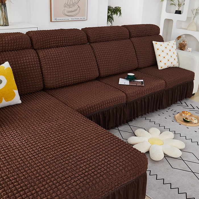 91家纺网 家纺一手货源 找家纺 丝绮鹿 2023新款爆米花坐垫套裙边款 咖啡