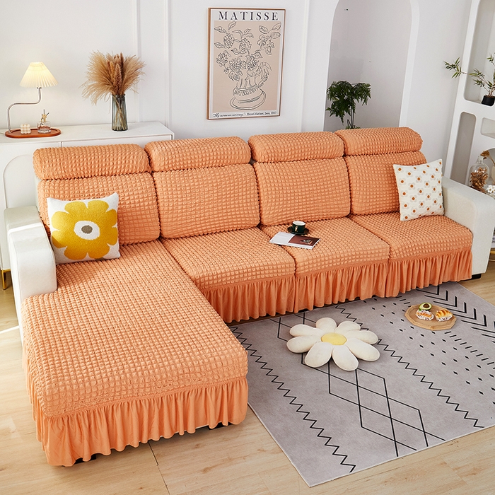 91家纺网 家纺一手货源 找家纺 丝绮鹿 2023新款爆米花坐垫套裙边款 蜜橙