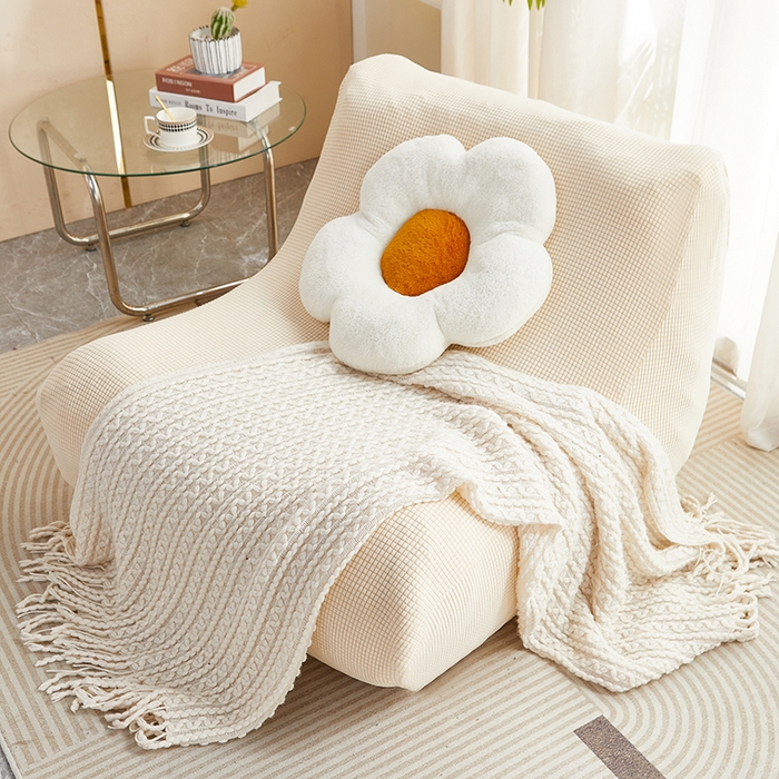 91家纺网 家纺一手货源 找家纺 丝绮鹿 2023新款爆米花懒人毛毛虫沙发套 玉米粒 米黄