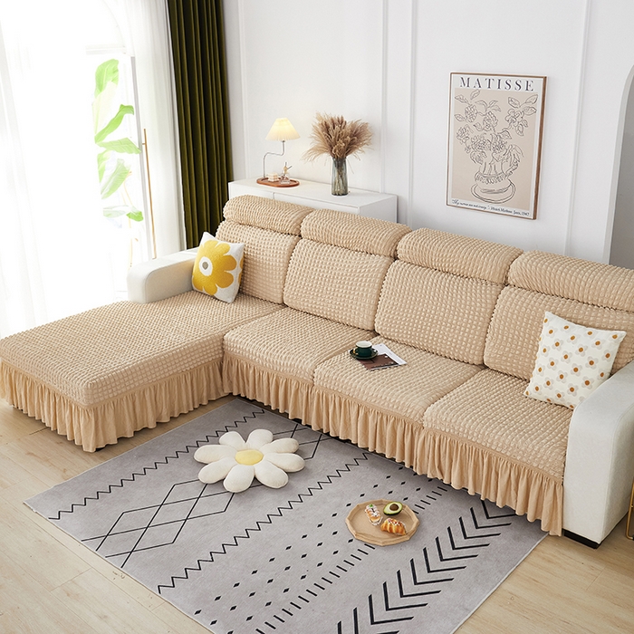 91家纺网 家纺一手货源 找家纺 丝绮鹿 2023新款爆米花坐垫套裙边款 米黄