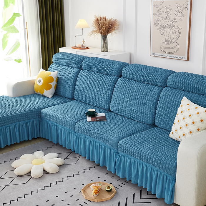 91家纺网 家纺一手货源 找家纺 丝绮鹿 2023新款爆米花坐垫套裙边款 湖蓝