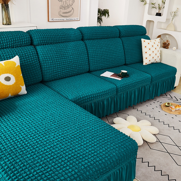 91家纺网 家纺一手货源 找家纺 丝绮鹿 2023新款爆米花坐垫套裙边款 黛蓝