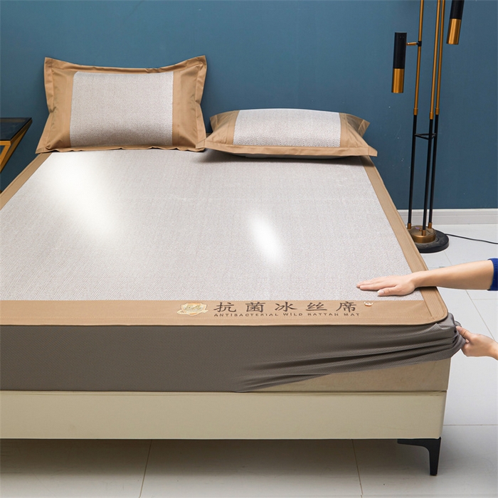 91家纺网 家纺一手货源 找家纺 鑫姿席业 2025新款5A抗菌冰丝凉席系列 乌木咖（床笠款）