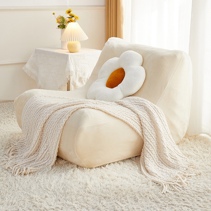 91家纺网 家纺一手货源 找家纺 丝绮鹿 2023新款懒人毛毛虫沙发套套毛绒款 米白