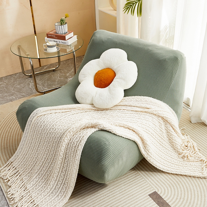 91家纺网 家纺一手货源 找家纺 丝绮鹿 2023新款爆米花懒人毛毛虫沙发套 玉米粒 青色