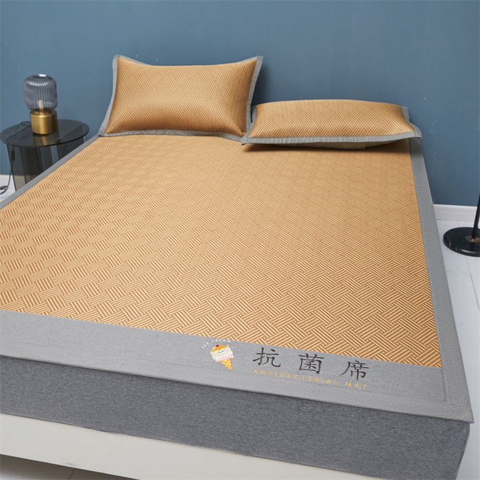 91家纺网 家纺一手货源 找家纺 鑫姿席业 2025新款抗菌冰激凌凉感丝冰丝席系列 冰激凌-咖色