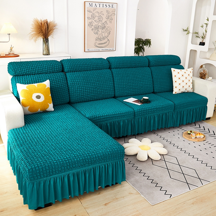 91家纺网 家纺一手货源 找家纺 丝绮鹿 2023新款爆米花坐垫套裙边款 黛蓝