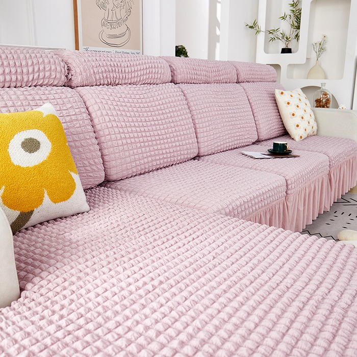 91家纺网 家纺一手货源 找家纺 丝绮鹿 2023新款爆米花坐垫套裙边款 粉色