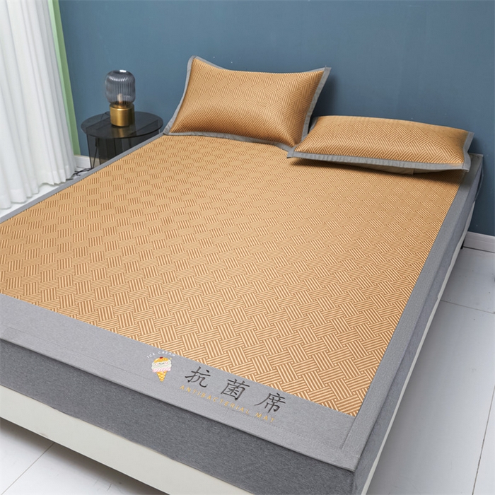 91家纺网 家纺一手货源 找家纺 鑫姿席业 2025新款抗菌冰激凌凉感丝冰丝席系列 冰激凌-咖色