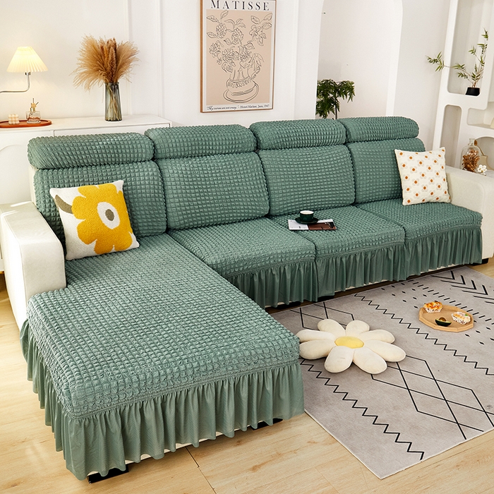 91家纺网 家纺一手货源 找家纺 丝绮鹿 2023新款爆米花坐垫套裙边款 绿色