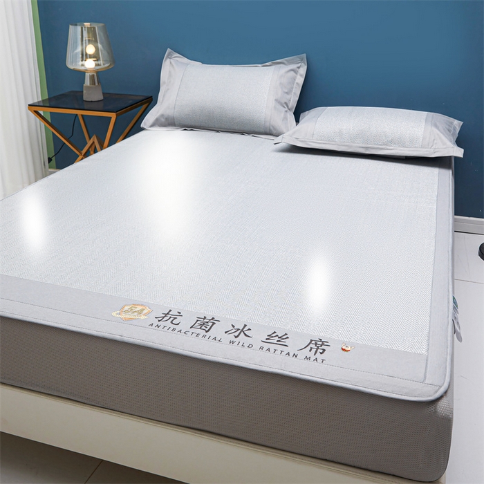 91家纺网 家纺一手货源 找家纺 鑫姿席业 2025新款5A抗菌冰丝凉席系列 云母灰（床笠款）