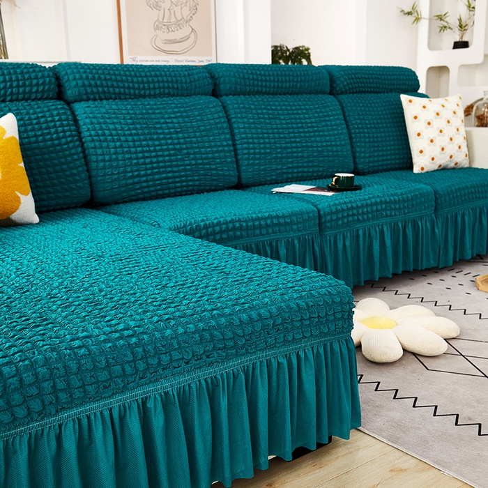 91家纺网 家纺一手货源 找家纺 丝绮鹿 2023新款爆米花坐垫套裙边款 黛蓝