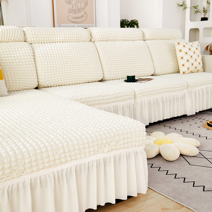 91家纺网 家纺一手货源 找家纺 丝绮鹿 2023新款爆米花坐垫套裙边款 乳白