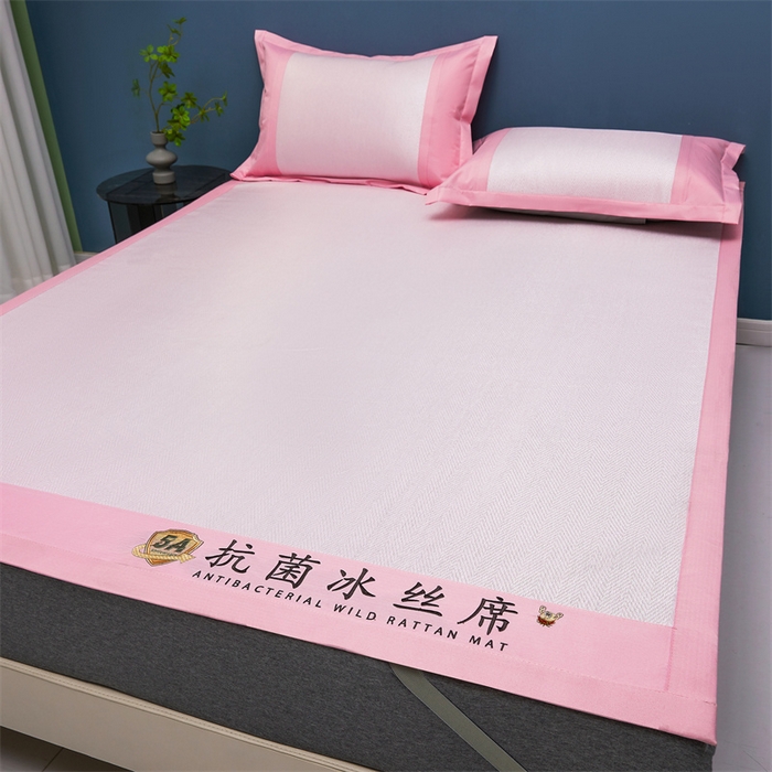 91家纺网 家纺一手货源 找家纺 鑫姿席业 2025新款5A抗菌冰丝凉席系列 香芋粉（凉席款）