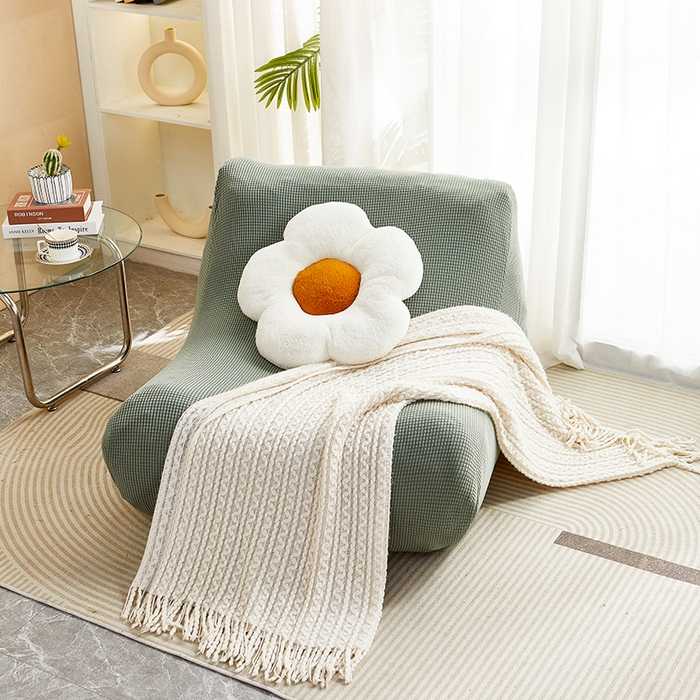 91家纺网 家纺一手货源 找家纺 丝绮鹿 2023新款爆米花懒人毛毛虫沙发套 玉米粒 青色