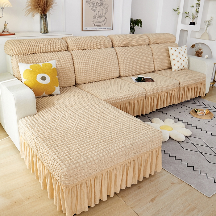 91家纺网 家纺一手货源 找家纺 丝绮鹿 2023新款爆米花坐垫套裙边款 米黄