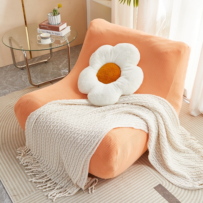 91家纺网 家纺一手货源 找家纺 丝绮鹿 2023新款爆米花懒人毛毛虫沙发套 玉米粒 香桔橙