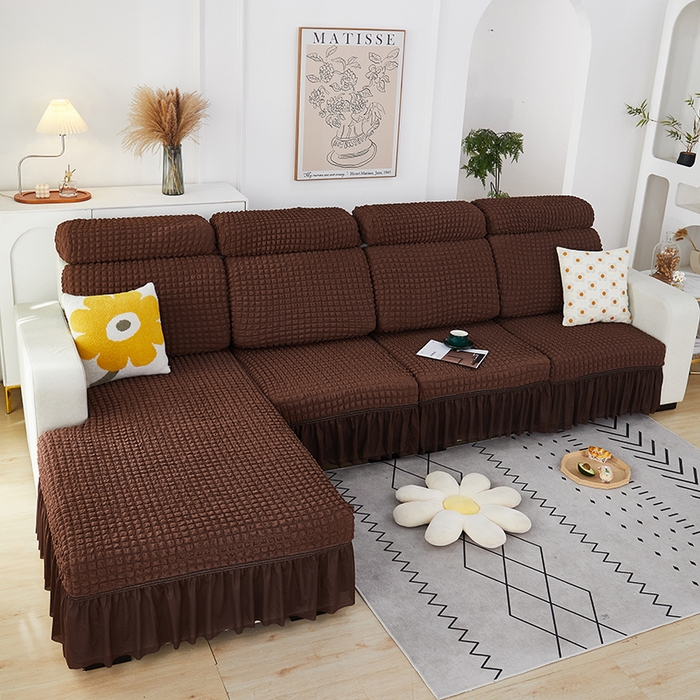 91家纺网 家纺一手货源 找家纺 丝绮鹿 2023新款爆米花坐垫套裙边款 咖啡