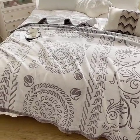 91家纺网 家纺一手货源 找家纺 来菲毛毯 2025新款阳离子剪花复合毛毯 灰色