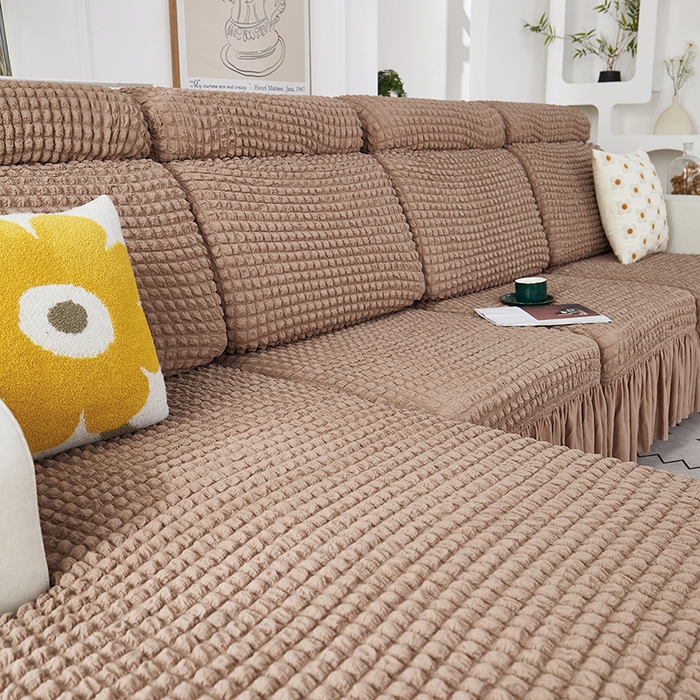 91家纺网 家纺一手货源 找家纺 丝绮鹿 2023新款爆米花坐垫套裙边款 驼色