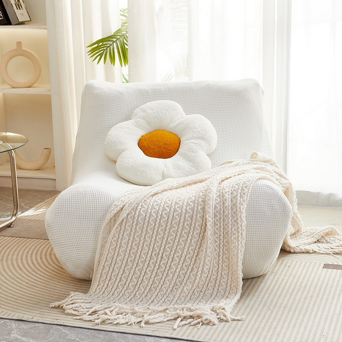 91家纺网 家纺一手货源 找家纺 丝绮鹿 2023新款爆米花懒人毛毛虫沙发套 玉米粒 白色