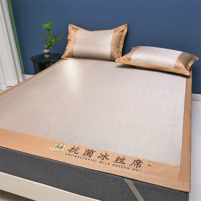 91家纺网 家纺一手货源 找家纺 鑫姿席业 2025新款5A抗菌冰丝凉席系列 乌木咖（凉席款）