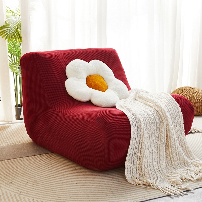 91家纺网 家纺一手货源 找家纺 丝绮鹿 2023新款爆米花懒人毛毛虫沙发套 玉米粒 酒红