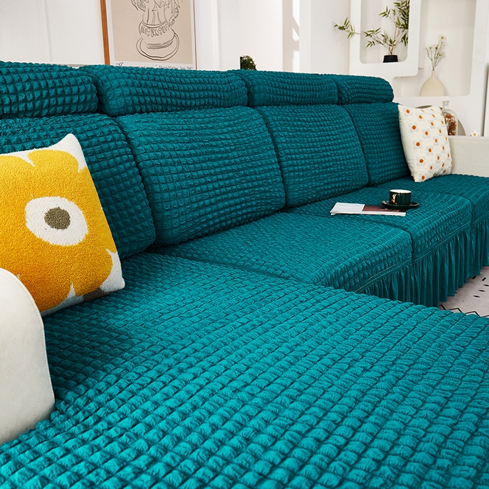 91家纺网 家纺一手货源 找家纺 丝绮鹿 2023新款爆米花坐垫套裙边款 黛蓝