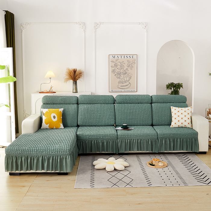 91家纺网 家纺一手货源 找家纺 丝绮鹿 2023新款爆米花坐垫套裙边款 绿色