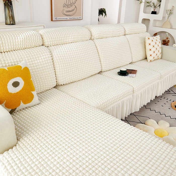 91家纺网 家纺一手货源 找家纺 丝绮鹿 2023新款爆米花坐垫套裙边款 乳白