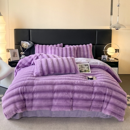 91家纺网 家纺一手货源 找家纺 爱家（原缔乐家纺） 2023新款皮草绒保暖四件套 梦幻紫