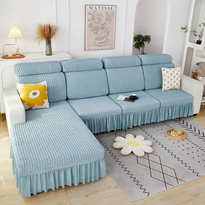 91家纺网 家纺一手货源 找家纺 丝绮鹿 2023新款爆米花坐垫套裙边款 雾霾蓝