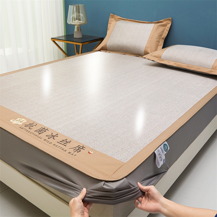 91家纺网 家纺一手货源 找家纺 鑫姿席业 2025新款5A抗菌冰丝凉席系列 乌木咖（床笠款）