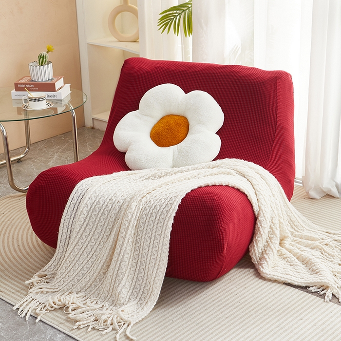 91家纺网 家纺一手货源 找家纺 丝绮鹿 2023新款爆米花懒人毛毛虫沙发套 玉米粒 酒红