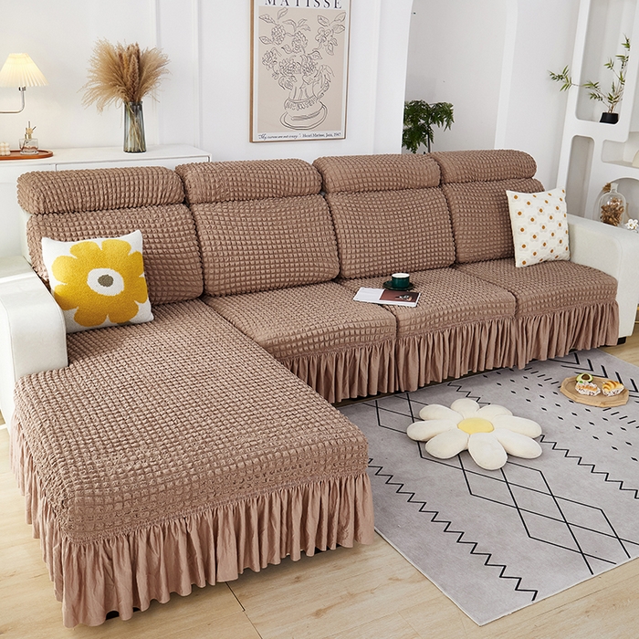 91家纺网 家纺一手货源 找家纺 丝绮鹿 2023新款爆米花坐垫套裙边款 驼色