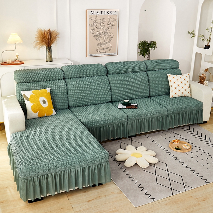 91家纺网 家纺一手货源 找家纺 丝绮鹿 2023新款爆米花坐垫套裙边款 绿色