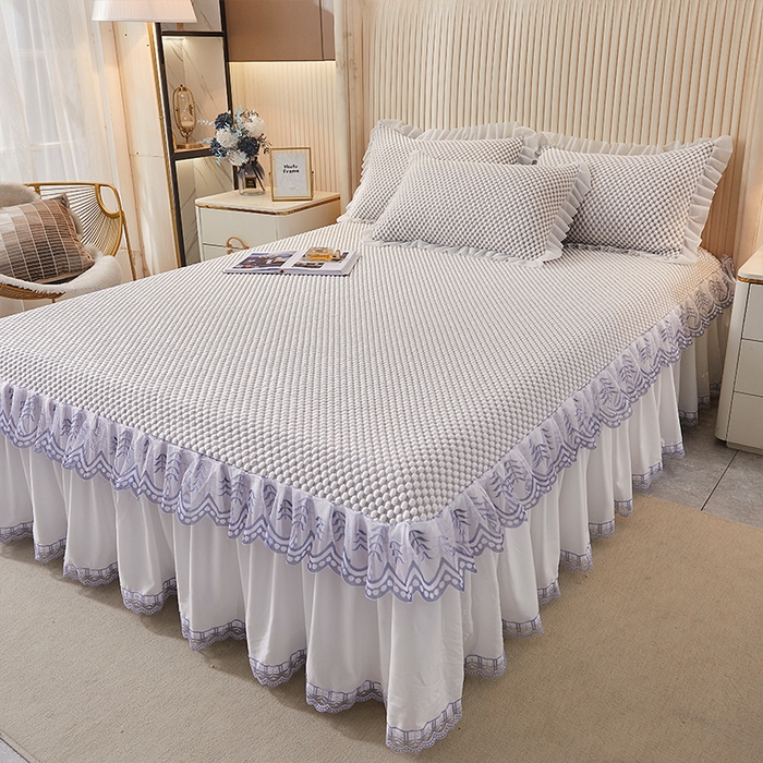 91家纺网 家纺一手货源 找家纺 鑫姿席业 2025新款抗菌3D豆豆凉感凉席蕾丝款 驼色