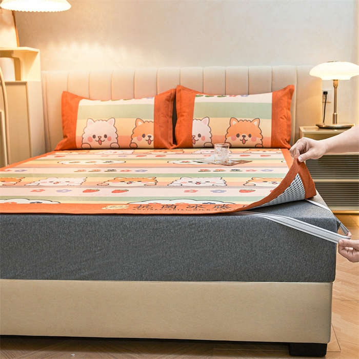 91家纺网 家纺一手货源 找家纺 鑫姿席业 2025新款A类抗菌冰藤席 柯基与花