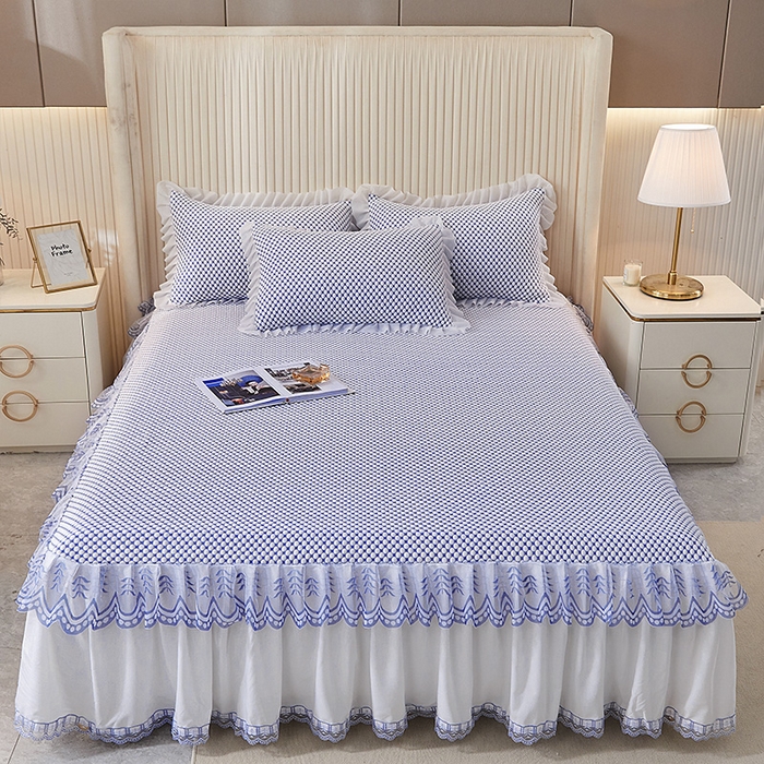 91家纺网 家纺一手货源 找家纺 鑫姿席业 2025新款抗菌3D豆豆凉感凉席蕾丝款 海蓝色