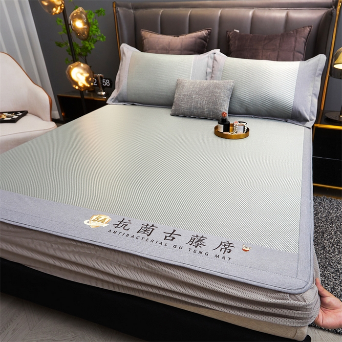 91家纺网 家纺一手货源 找家纺 鑫姿席业 2025新款抗菌古藤席床笠款系列 杏仁绿(床笠款）