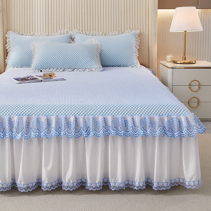 91家纺网 家纺一手货源 找家纺 鑫姿席业 2025新款抗菌3D豆豆凉感凉席蕾丝款 天蓝色