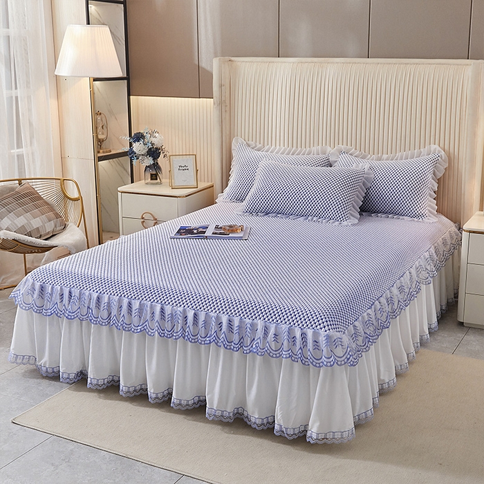 91家纺网 家纺一手货源 找家纺 鑫姿席业 2025新款抗菌3D豆豆凉感凉席蕾丝款 海蓝色