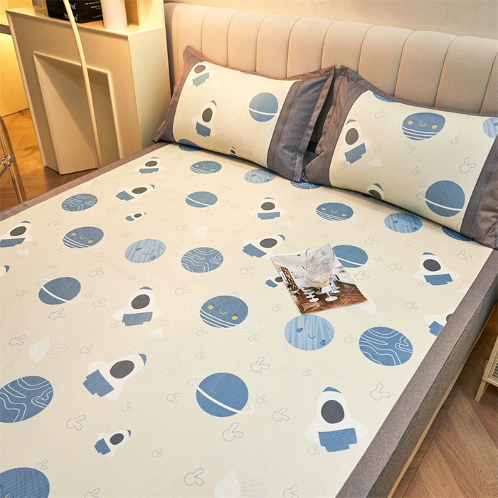 91家纺网 家纺一手货源 找家纺 鑫姿席业 2025新款A类抗菌冰藤席 蓝色太空