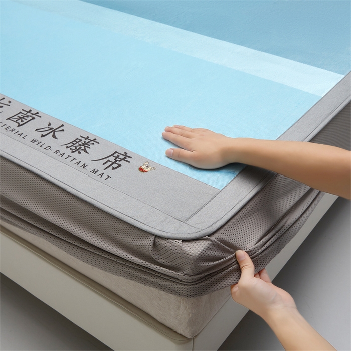 91家纺网 家纺一手货源 找家纺 鑫姿席业 2025新款5A抗菌冰藤席（渐变）床笠款系列 宝石蓝