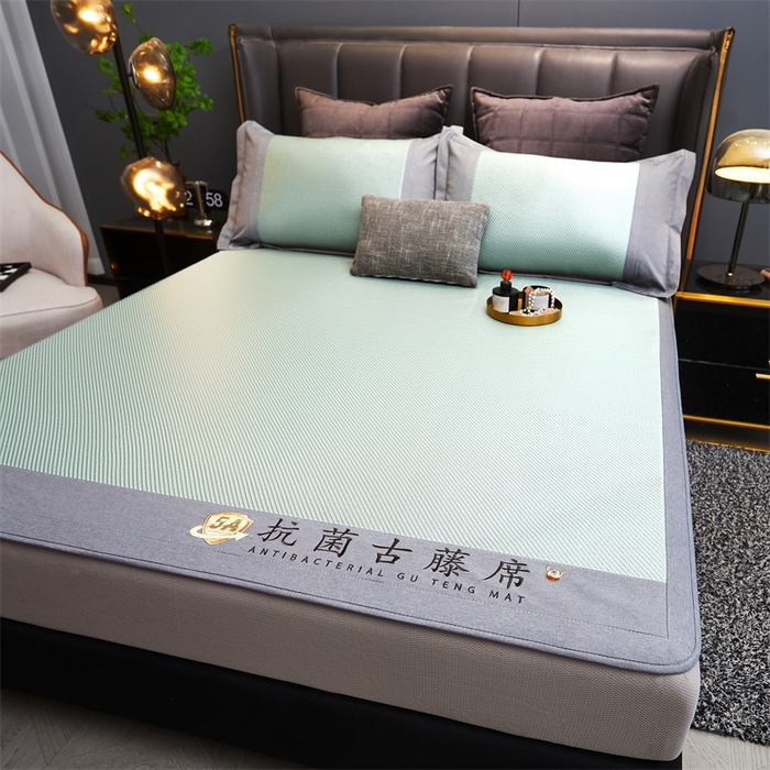 91家纺网 家纺一手货源 找家纺 鑫姿席业 2025新款抗菌古藤席床笠款系列 松柏绿(床笠款）