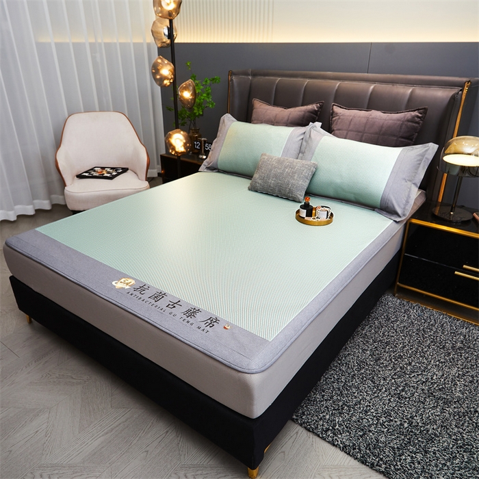 91家纺网 家纺一手货源 找家纺 鑫姿席业 2025新款抗菌古藤席床笠款系列 松柏绿(床笠款）