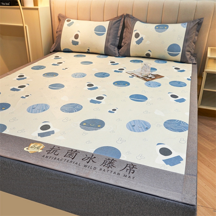 91家纺网 家纺一手货源 找家纺 鑫姿席业 2025新款A类抗菌冰藤席 蓝色太空