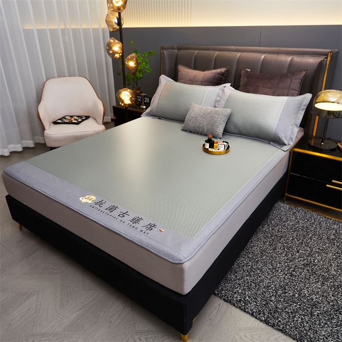 91家纺网 家纺一手货源 找家纺 鑫姿席业 2025新款抗菌古藤席床笠款系列 杏仁绿(床笠款）