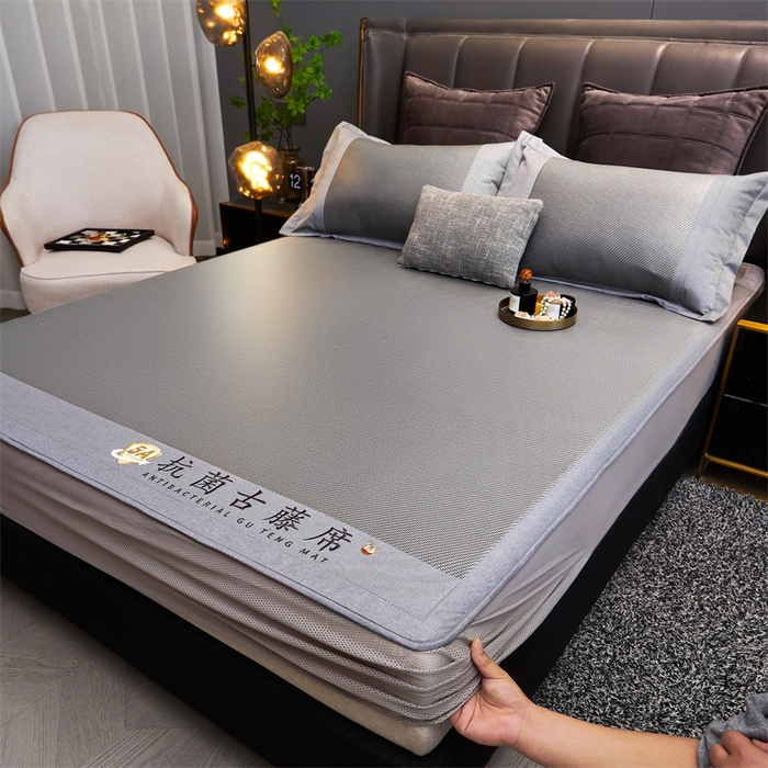 91家纺网 家纺一手货源 找家纺 鑫姿席业 2025新款抗菌古藤席床笠款系列 大象灰(床笠款）