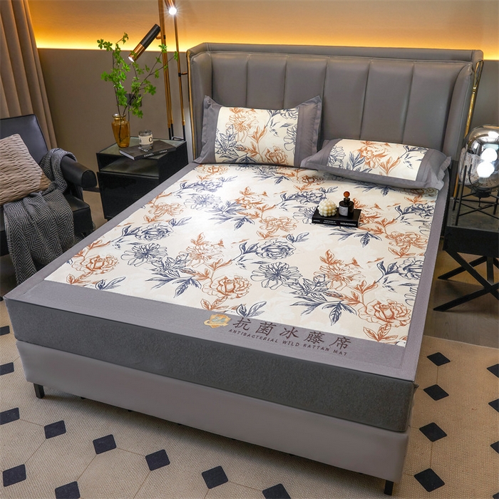 91家纺网 家纺一手货源 找家纺 鑫姿席业 2025新款A类抗菌冰藤席 水墨花